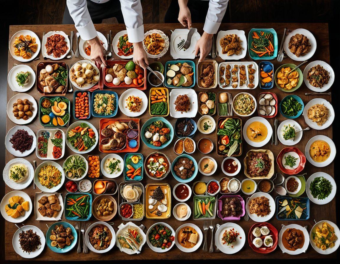 A lively kitchen scene featuring diverse chefs joyfully preparing gourmet meals with fresh ingredients, while colorful takeout boxes spill open on the table. Vibrant plates of beautifully arranged gourmet dishes showcase the transformation from casual to exquisite dining. Bright, warm lighting adds an inviting atmosphere, capturing the essence of a culinary revolution. celebration, food, creativity. super-realistic. vibrant colors. 3D.